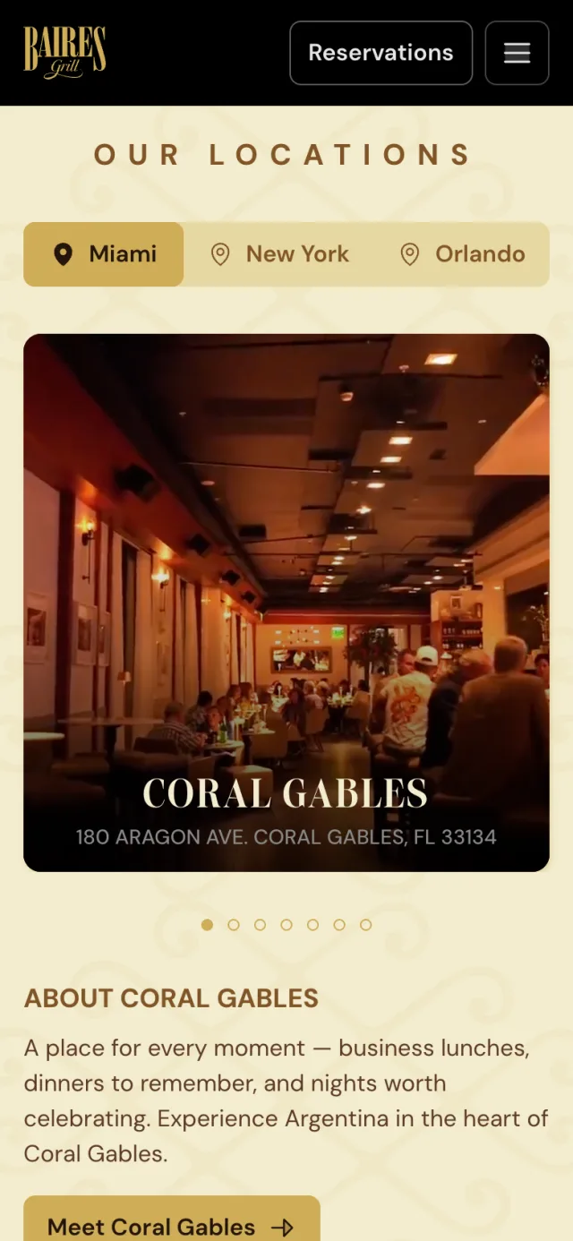Locations section of the home page of bairesgrill.com on a phone