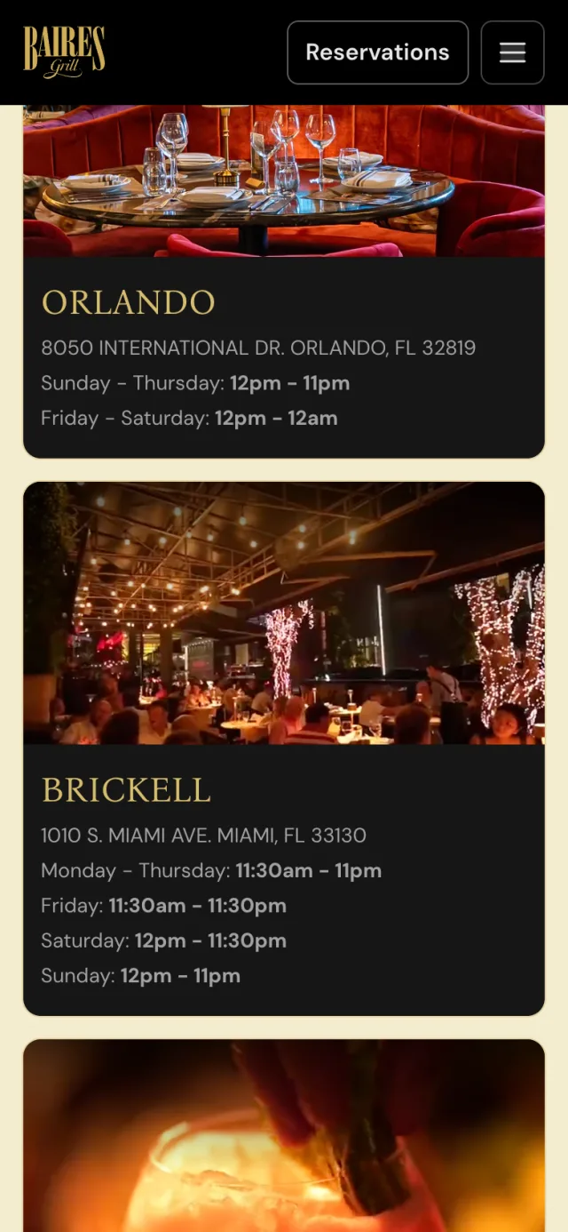 Locations page of bairesgrill.com on a phone