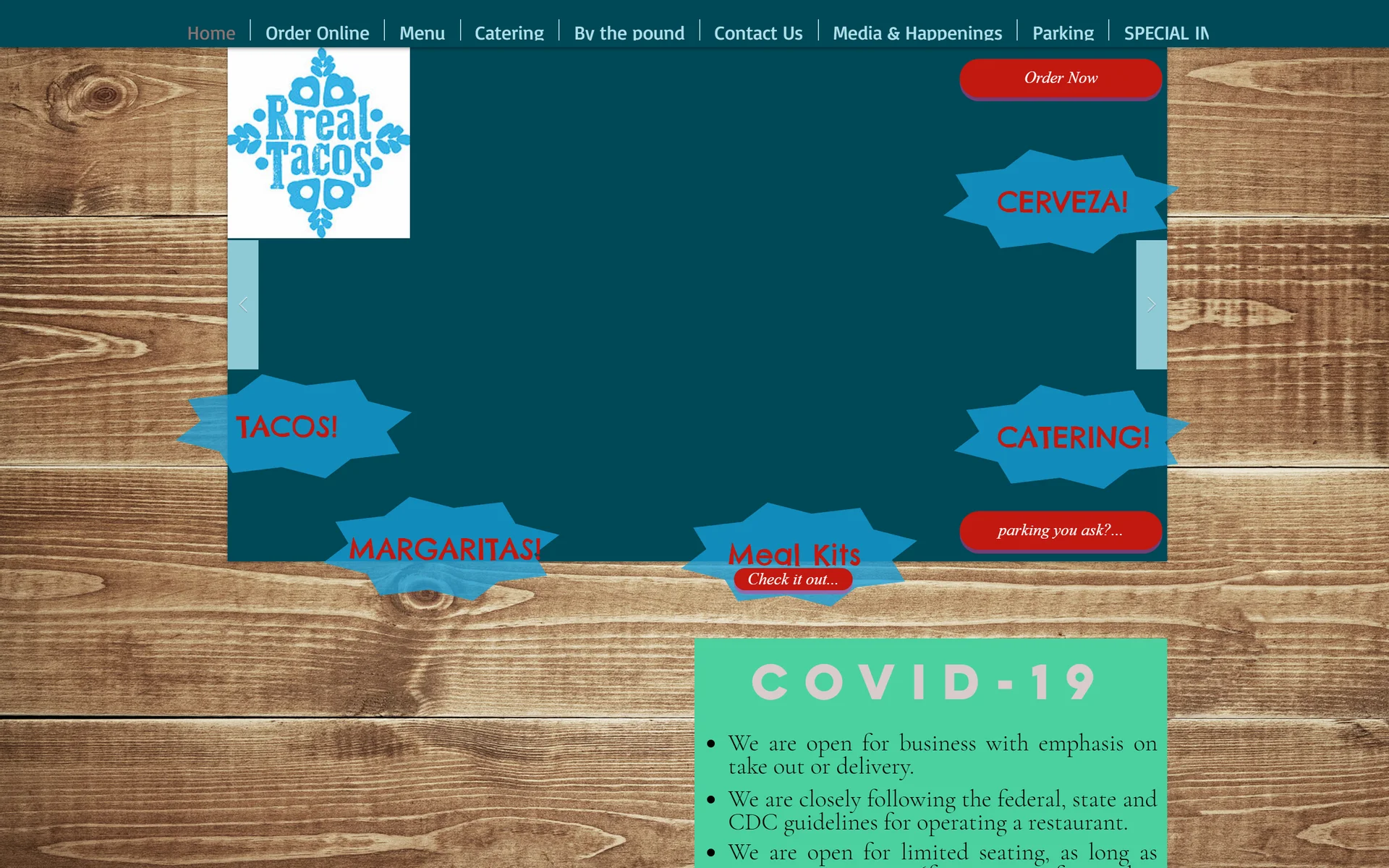 The Rreal Tacos website in August 2021, a Wix build, before Resto Experience