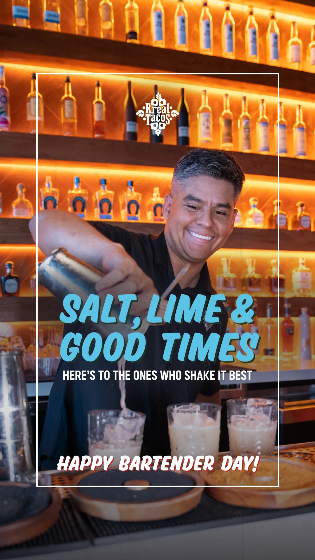 Bartender Day story creative shot behind the bar, Rreal Tacos, content production by Resto Experience