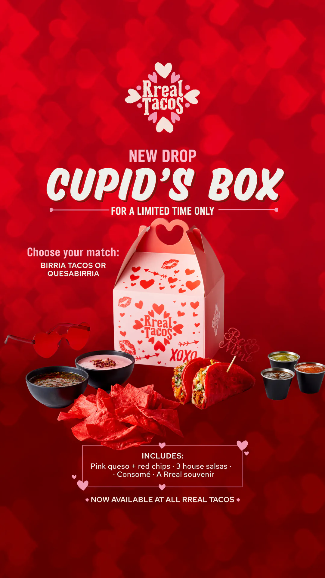 Valentine's story creative for the Cupid's Box, Rreal Tacos, seasonal activation designed by Resto Experience