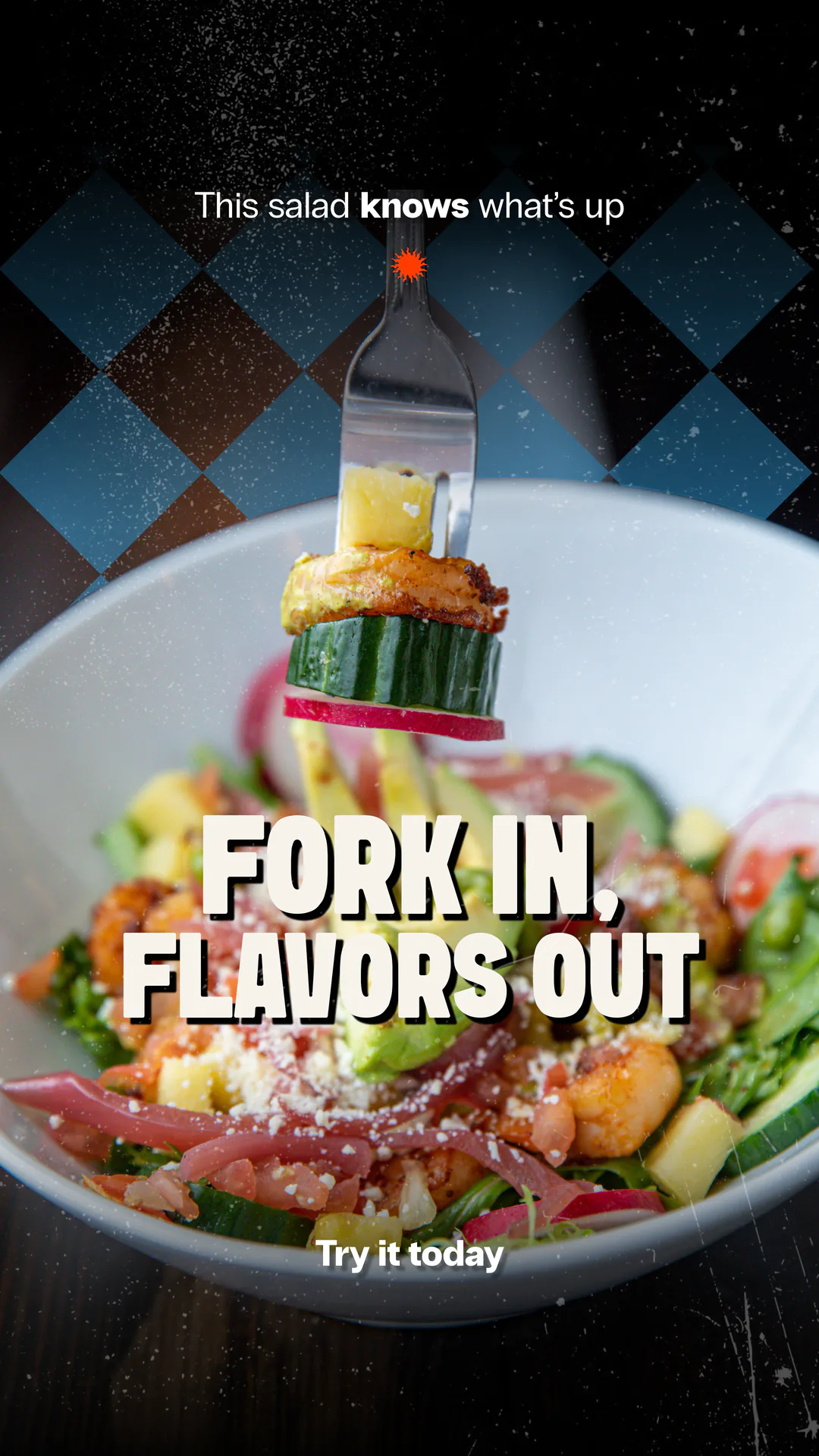 Branded story creative for a fresh salad, Rreal Tacos, restaurant social media management by Resto Experience