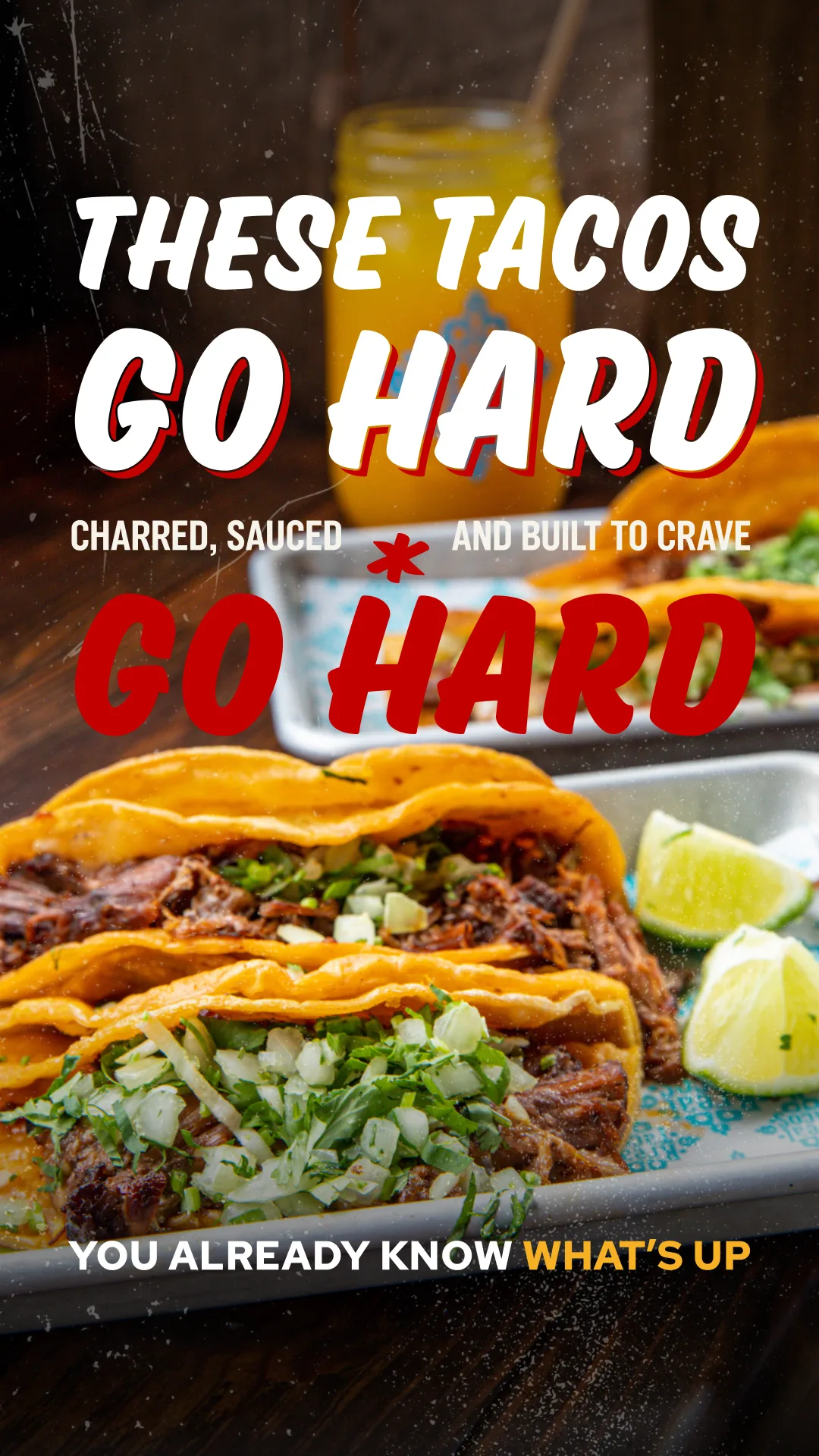 Branded story creative built on a close-up of the tacos, Rreal Tacos, content production by Resto Experience