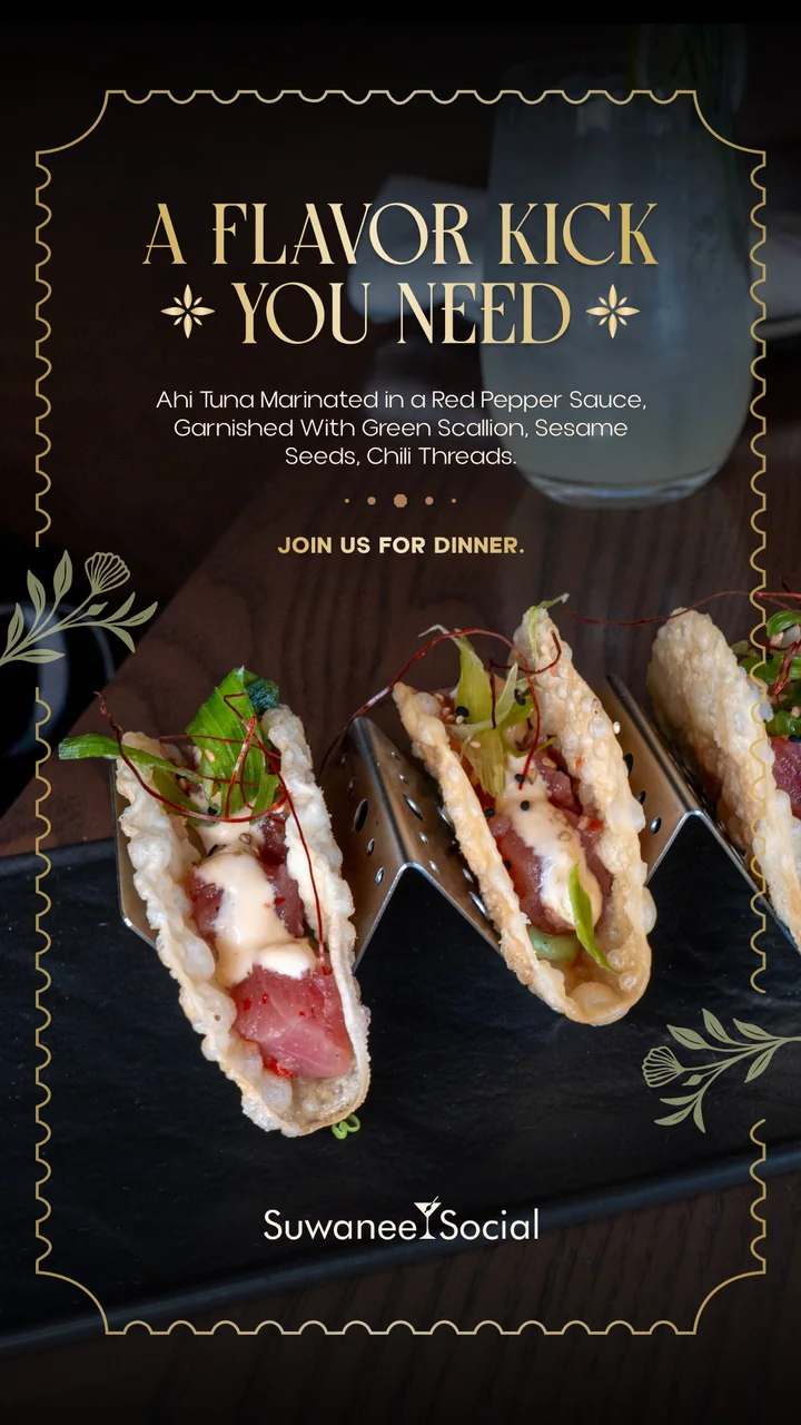 Ahi tuna story: marinated in red pepper sauce with green scallion and sesame seeds