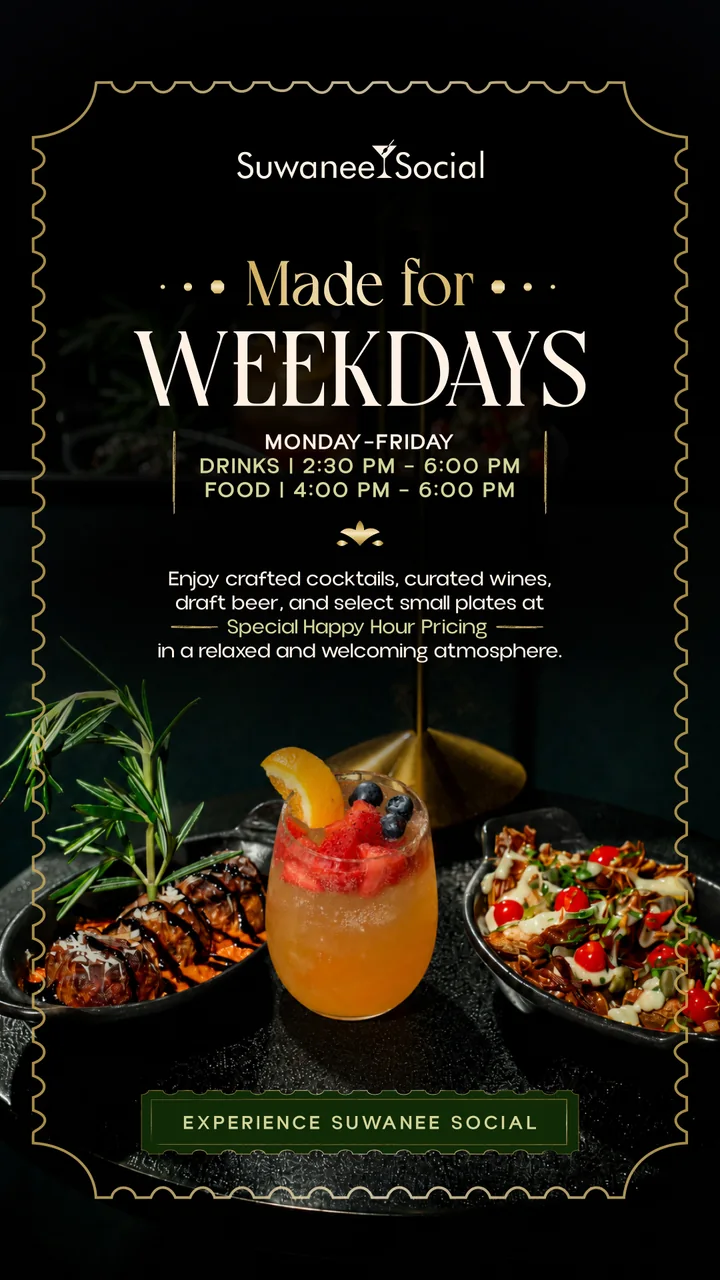 Made for weekdays story: the happy hour drink and food windows, Monday to Friday