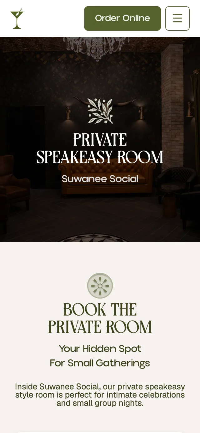 Private speakeasy room page of thesuwaneesocial.com on a phone