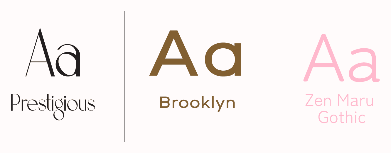 The three Tomo typefaces: Prestigious, Brooklyn and Zen Maru Gothic