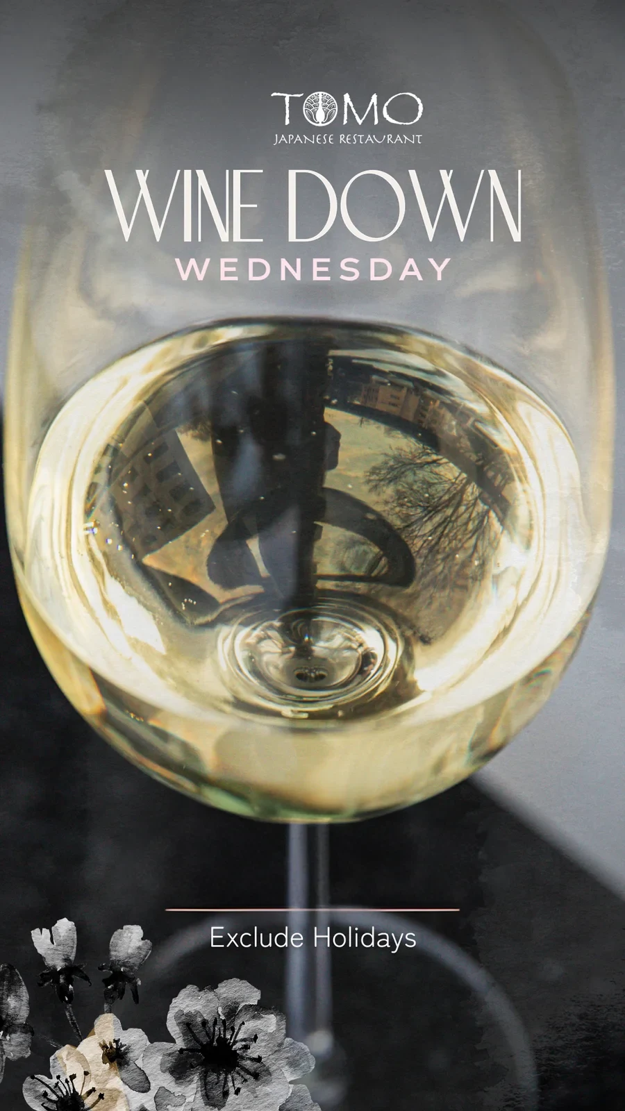 Wine Down Wednesday flyer shot close on the glass