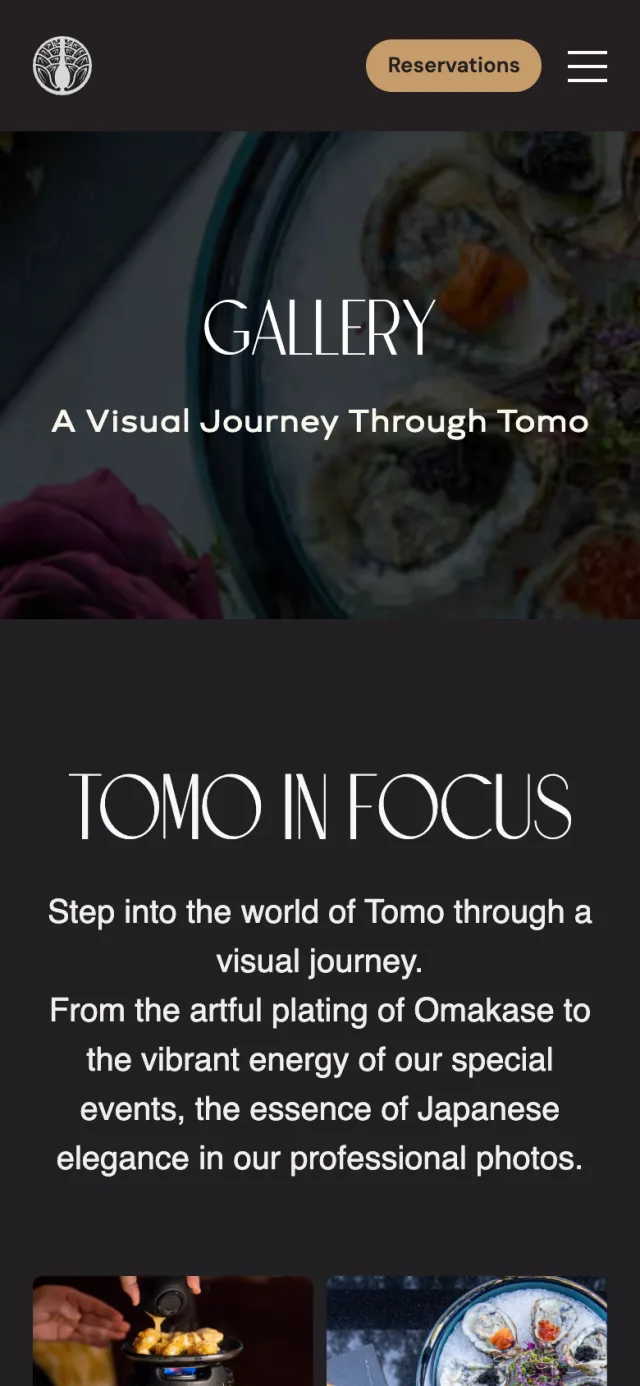Gallery page header of tomorestaurant.com on a phone