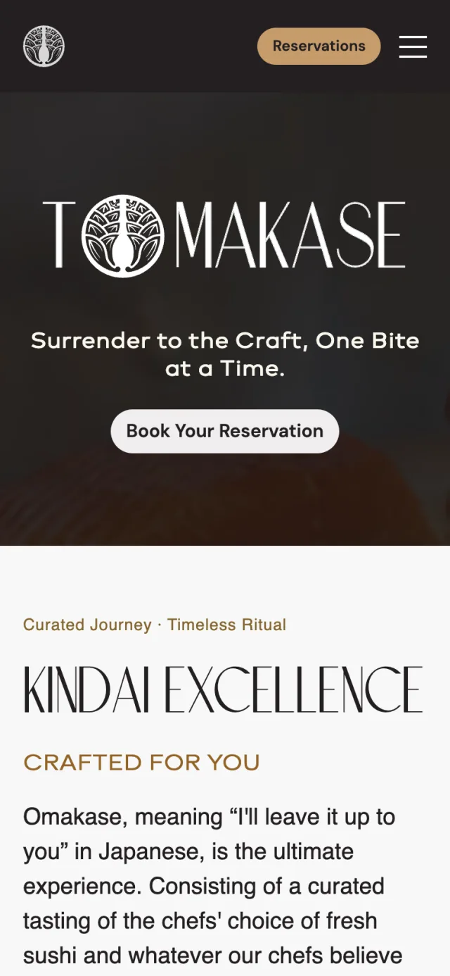 Omakase page of tomorestaurant.com on a phone