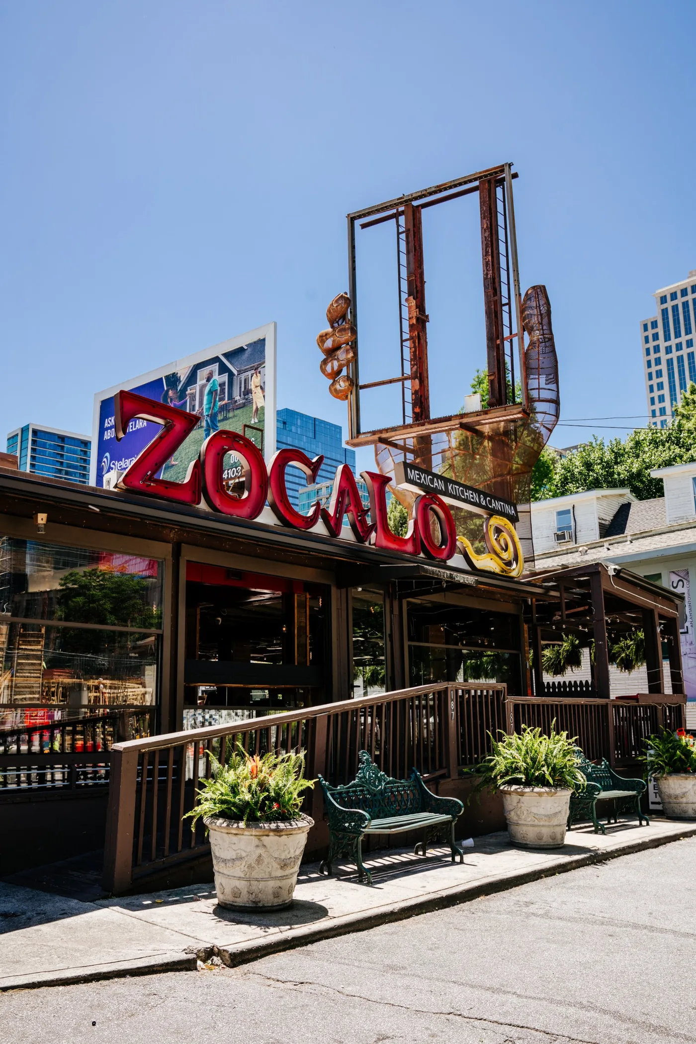 The Zócalo sign over the 10th Street patio in Midtown Atlanta