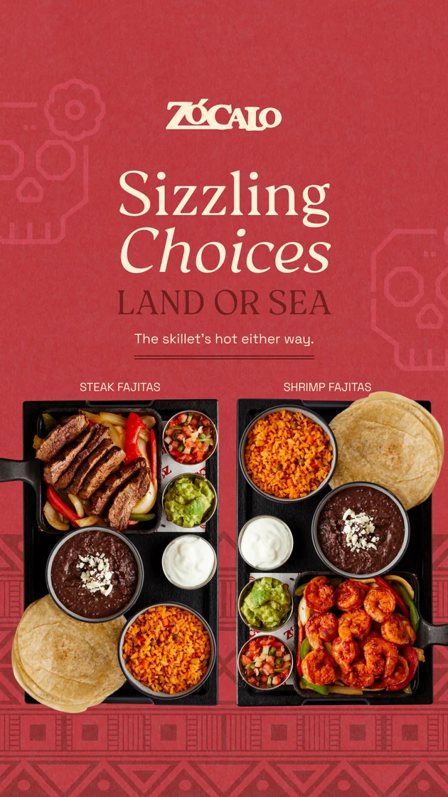 Zócalo Instagram story: Sizzling Choices fajitas. Restaurant content creation by Resto Experience