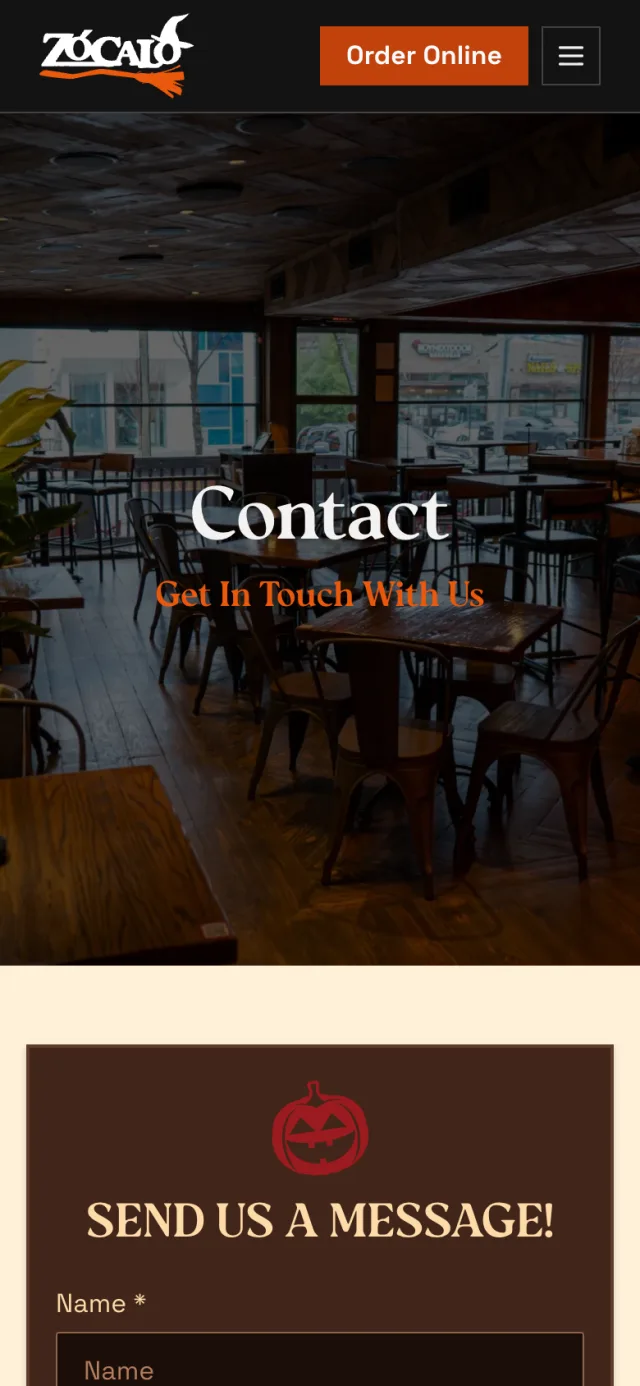 Contact page of eatzocalo.com on a phone