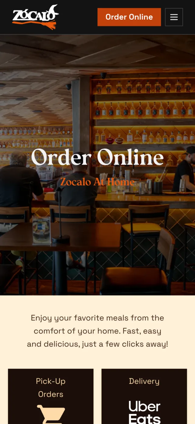 Order online page of eatzocalo.com on a phone