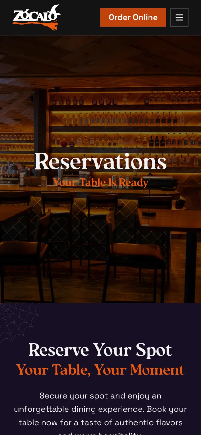 Reservations page of eatzocalo.com on a phone